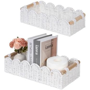 Imagem de CubesLand Cesta decorativa de armazenamento de papel higiênico, cesta moderna de decoração de casa de fazenda para organização, cestas de despensa recortadas para prateleiras, bancadas, sala de estar