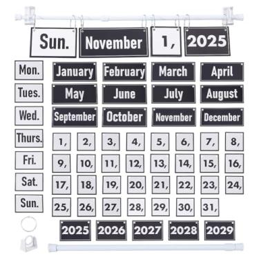Imagem de DICOSMETIC 1 conjunto de calendário, quadro de avisos, de papel, com suporte, preto e branco, decoração para pendurar na sala de aula, calendários ajustáveis com 55 cartões de data para sala de aula