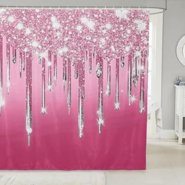 Imagem de jejeloiu Cortina de chuveiro com estampa de diamante para decoração de banheiro cortina de banho com glitter rosa acessórios de banheiro prata brilhante tecido de poliéster impermeável para barracas