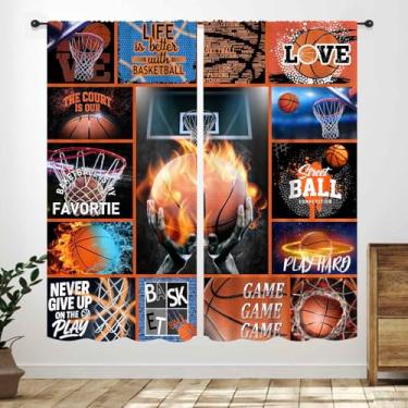Imagem de Lnepty Cortinas de basquete para quarto de meninos, tema esportivo infantil adolescente, citações inspiradoras, cortinas de janela, tratamentos legais para quarto, sala de jogos, 2 painéis, 106 x 113