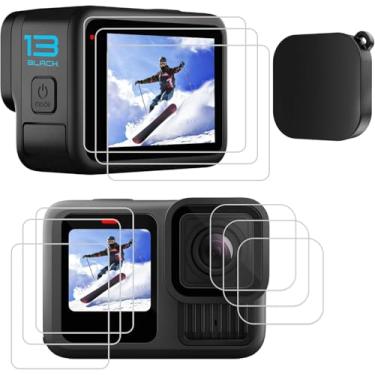 Imagem de PCTC 9 peças protetoras de tela Hero 13 compatíveis com GoPro Hero 13 preto, tela de vidro temperado ultra transparente 9H apenas para acessórios Go Pro Hero 13, protetor de tela e capa protetora de