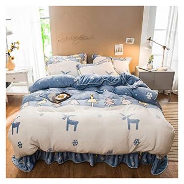Imagem de Conjunto de capa de edredom de inverno, conjunto de capa de edredom de inverno com lençol com elástico, flanela macia e quente, tamanho duplo, para crianças, sem rugas e resistente a manchas (A King)