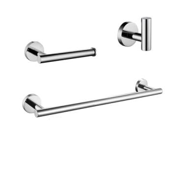 Imagem de Conjunto de ferragens de banheiro barra de toalha redonda suporte de papel higiênico anel de toalha gancho de roupão de aço inoxidável, kit de 3 peças 36 cm