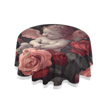 Imagem de Qilmy Toalha de mesa redonda de palmeira de treliça verde, 152 cm, resistente à água, à prova de derramamento, capa de mesa grande para jantar de reunião de família em ambientes internos e externos