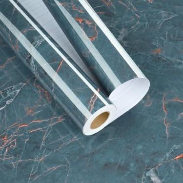 Imagem de EPPKILY Papel de contato de mármore azul para bancadas de 40 x 39 cm, papel de parede de mármore azul brilhante, autoadesivo, removível, para cozinha, armários de mesa, banheiro, paredes de vinil