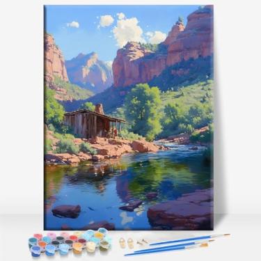 Imagem de OAK CREEK CANYON ARIZONA Tela Emoldurada DIY Kit de Pintura por Números Bar Café Caverna Casa Parede Casa de Banho Varanda Pátio Decoração Presente, 40,6 x 30,5 cm