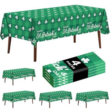 Imagem de JHDZDHY Pacote com 4 toalhas de mesa de Natal com floco de neve descartáveis de plástico para decoração de festa de Natal 137 x 272 cm (toalha de mesa para o dia de São Patrício)