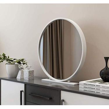 Imagem de Espelhos penteadeira redonda de ferro forjado, mesa de penteadeira minimalista moderna, para sala de estar/quarto/vaso sanitário/mesa de banheiro (tamanho: 60 cm)