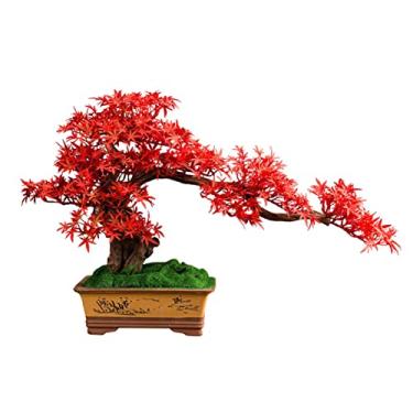 Imagem de Bonsai artificial, árvore de bordo, bonsai artificial, ornamentos zen japoneses em vaso, bonsai interno, decoração de plantas falsas para mesa, sala de estar, sala de chá, mesa vermelha, decoração de