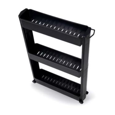 Imagem de Carrinho Organizador Multiuso com Rodas, 3 Prateleiras, Preto, para Lavanderia, Banheiro e Cozinha