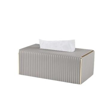 Imagem de Caixa de lenços de couro leve e prática de luxo para sala de estar, mesa de centro, organizador de guardanapo retangular criativo (cinza)