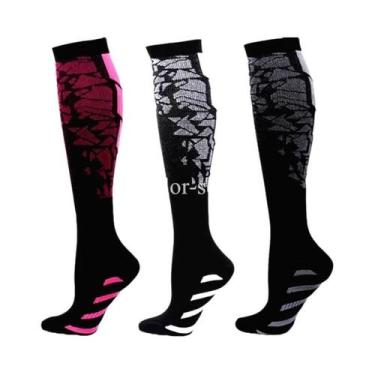 Imagem de Meias De Compressão Com Estampa Floral, Pacote Com 3 Pares Para Homens