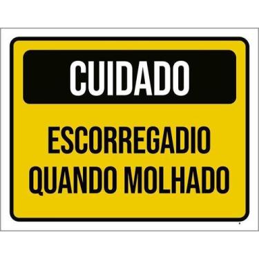 Imagem de Kit 3 Placas Sinalização Cuidado Escorregadio Quando Molhado - Sinaliz