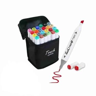 Imagem de Kit de Canetas Marcador Permanente Ponta Dupla 24 Cores à Base de Álcool para Desenho e Ilustração