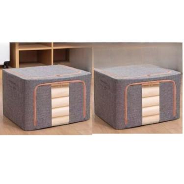 Imagem de Caixa Organizadora Dobrável 66L com Visor Transparente para Roupas, Edredom e Brinquedos(CINZA kti2)