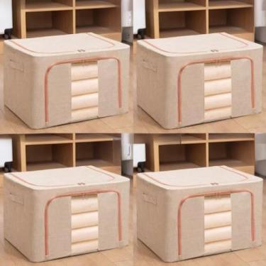 Imagem de Caixa Organizadora Dobrável 66L com Visor Transparente para Roupas, Edredom e Brinquedos(BEGE kti4)