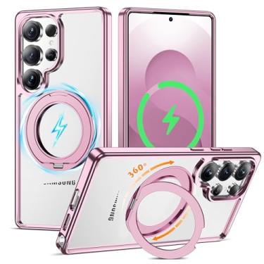 Imagem de AmoraAqua Compatível com capa transparente para Samsung Galaxy S25 Ultra com suporte magnético invisível de 360° [compatível com Mag-Safe] Capa de telefone com revestimento à prova de choque para S25