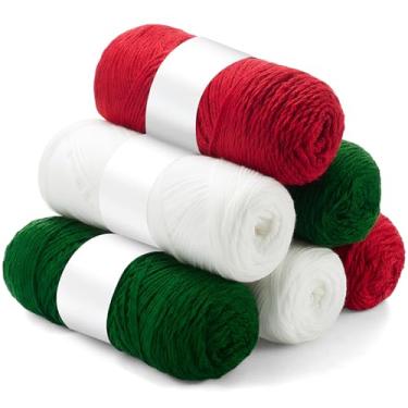Imagem de Timgle 6 novelos de fio de Natal para crochê, cor natalina, macia, cada 141 g/4,5 oz 273 jardas para tricô faça você mesmo, presente de crochê, iniciante de projetos de artesanato (vermelho, verde