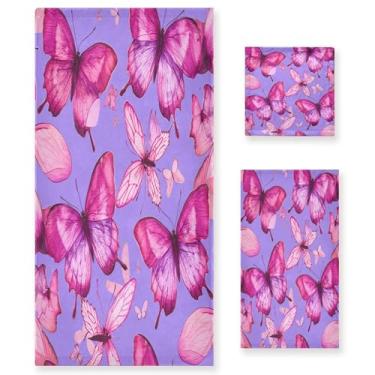 Imagem de xigua Conjunto de toalhas de banheiro borboletas absorvente macio 3 peças toalha de banho toalha de mão toalhas decorativas para banheiro, academia, hotel, praia, piscina