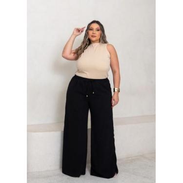 Imagem de Calça Pantalona Feminina Plus Size C Forro Elastico Cintura - Massamba