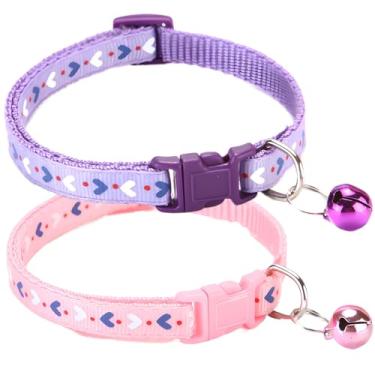 Imagem de Coleira de gato rosa roxa XS com sinos coleira de sino de cachorro fofa, gatinho, meninas, fêmeas, meninos, filhotes, para animais de estimação de raça extra pequena
