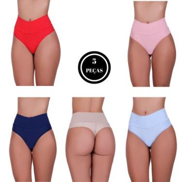 Imagem de Kit 5 Calcinha Fio Duplo e Cós Alto Microfibra Pós Parto - C8 KIT 5 CA