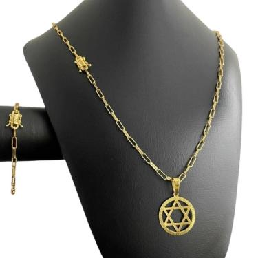 Imagem de Kit Tijolinho 4Mm - Pingente Davi - Banhado A Ouro 18K