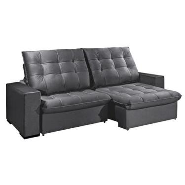 Imagem de Sofá Retrátil Reclinável 4 Lugares Brasil Veludo Cinza - Criativa Esto