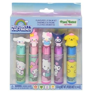 Imagem de Townley Girl Hello Kitty & Friends 5 peças à base de plantas, hidratante labial conjunto de maquiagem para meninas, crianças pequenas, perfeito para festas, festas do pijama, presente de aniversário