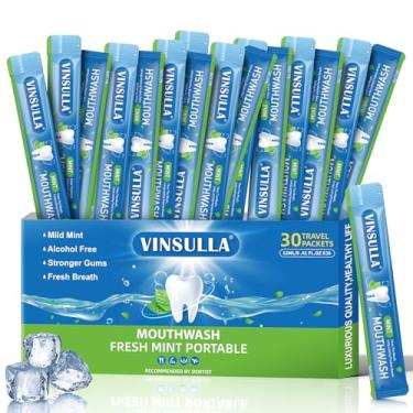 Imagem de VINSULLA Enxaguante bucal tamanho viagem – pacotes portáteis, sem álcool e flúor, sabor fresco de menta, tiras descartáveis de higiene bucal para higiene em movimento (0,41 ml (pacote com 30), menta)