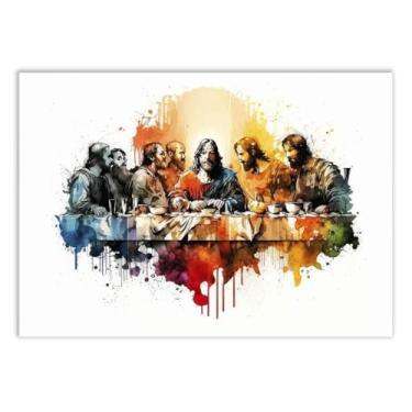 Imagem de Placa Decorativa Pintura A Última Ceia Aquarela Decoração Poster Quarto Sala