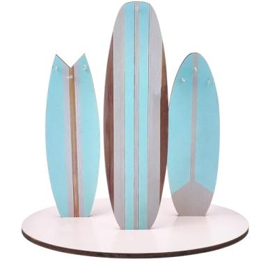 Imagem de SOFPLATE Organizador de joias com suporte para prancha de surfe organizador de joias de madeira azul com tema de verão surfe pulseira para anel brincos colar decoração de sala de exibição Havaí