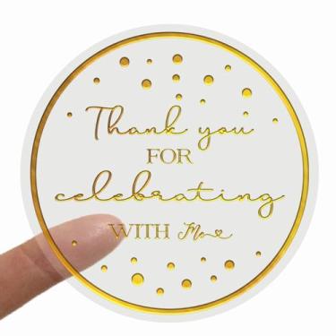 Imagem de Adesivos Thank You for Celebrating with Me - 100 peças de adesivos redondos transparentes de ouro de 4,6 cm / prata/ouro rosa para casamento, aniversário, cartões de feriado e embrulho de presente