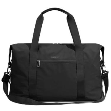 Imagem de Oeihuivt Bolsas femininas Weekender – Bolsa esportiva de viagem grande de 53 cm, conjunto de 2 peças com compartimento para sapatos, bolsa de transporte de couro de lona resistente, Preto novo, Preto2