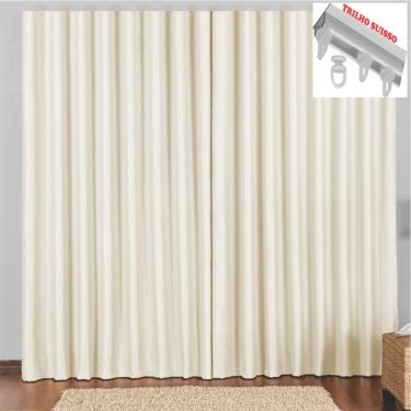 Imagem de Cortina 4 Mts Sala Quarto Escritório Blackout Original para Trilho Suisso - Bege