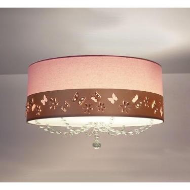 Imagem de Luminária Infantil Plafon Faixa flores e Borboletas 30x15 Rosa - Tom L