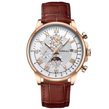 Imagem de Relógio Clássico Masculino Sun Moon Quartzo Casual Impermeável 3atm Branco Dourado