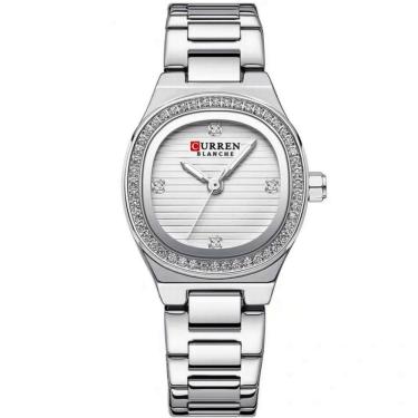 Imagem de Relógio Feminino Casual De Quartzo Com Strass Em Aço Inoxidavel Impermeavel 3atm Branco Prata