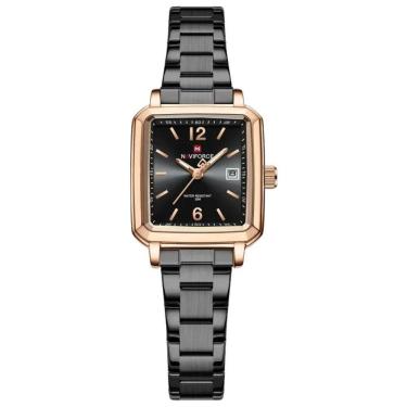 Imagem de Relógio Feminino Design Quadrado Casual De Quartzo Impermeavel De Aço Inoxidavel Preto