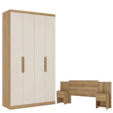 Imagem de Guarda Roupa Solteiro Milan 4 Portas Capuccino Off White Acetinado E C