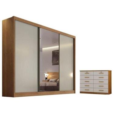 Imagem de Guarda Roupa Casal Sonetto Com Espelho E Gaveteiro Milão Com Chave Cum