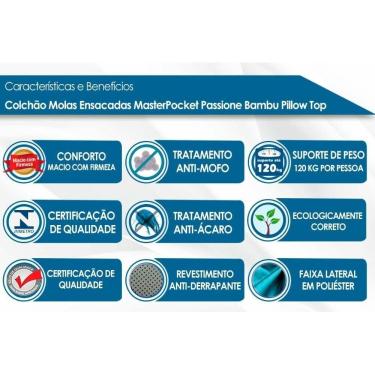 Imagem de Colchão Queen Molas Ensacadas Masterpocket Passione Bambu Pillow Top (158x198x26) - Probel