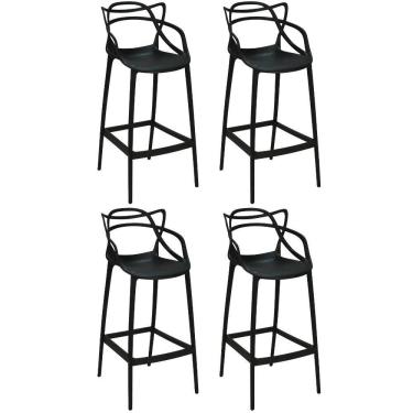 Imagem de Kit 4 Banquetas  Com Encosto Design Cozinha/bancada  Preto