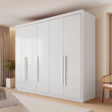 Imagem de Guarda-roupa Casal 100% Mdf 5 Portas 8 Gavetas Bari Branco
