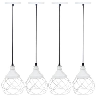 Imagem de 4 Pendentes Aramado E s f e r a B a l o n ê Lustre Luminária Teto Regulável Sala Cozinha Industrial Agp