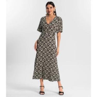 Imagem de Vestido Feminino Midi Estampado Manga Ampla Godê Saia Evasê-Feminino