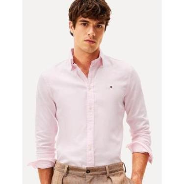 Imagem de Camisa Tommy Hilfiger Masculina Slim THFlex Poplin Rosa-Masculino