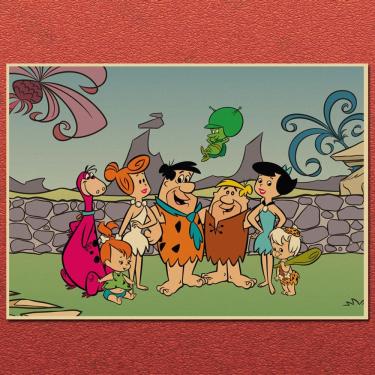 Imagem de Pôster Animação da família Flintstones Arte de desenho animado retrô