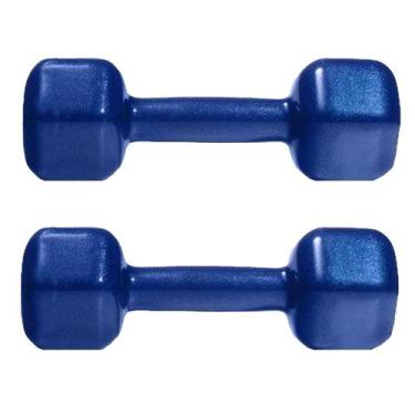 Imagem de Halter Sextavado 3kg Emborrachado PVC o Par Azul - Rythmoon