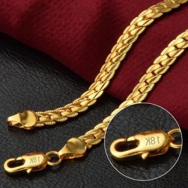 Imagem de Colar De Ouro Cor Prata 18K 6mm Corrente Lateral Completa 8 18 20 24 P